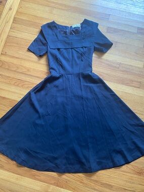 Bettie Page Navy Square-Neck Fit-and-Flare Midi Dress